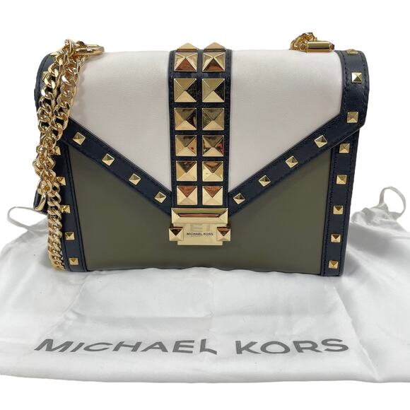 Michael Kors Whitney Studded Colorblock Leather Convertible Shoulder Bag - Picture 4 of 13